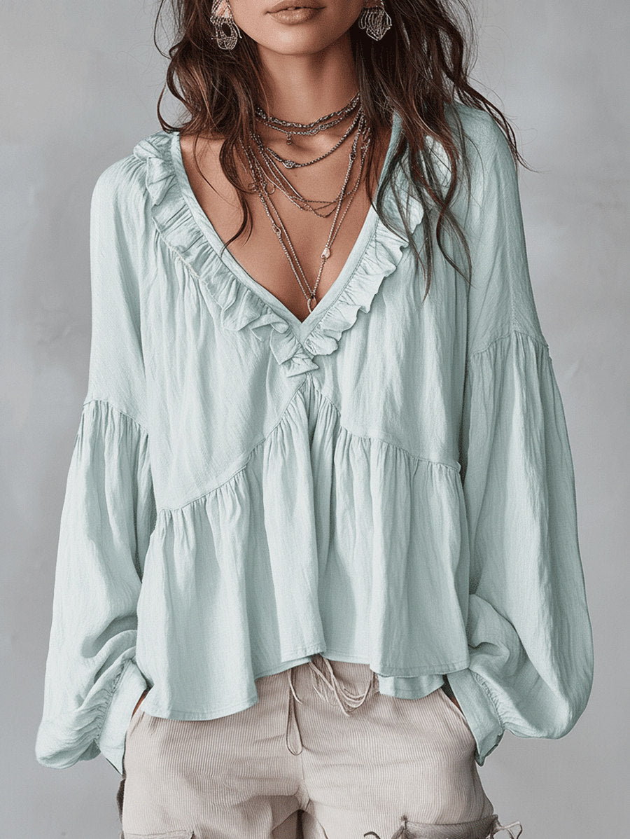 Tiered Long Sleeve Babydoll Blouse