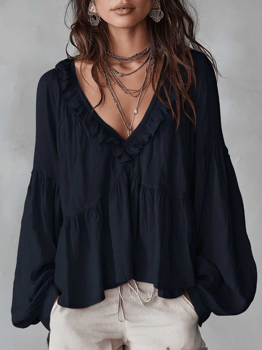 Tiered Long Sleeve Babydoll Blouse