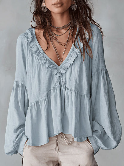 Tiered Long Sleeve Babydoll Blouse