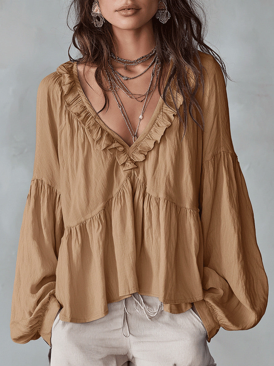 Tiered Long Sleeve Babydoll Blouse
