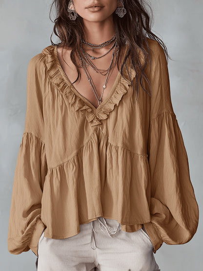 Tiered Long Sleeve Babydoll Blouse