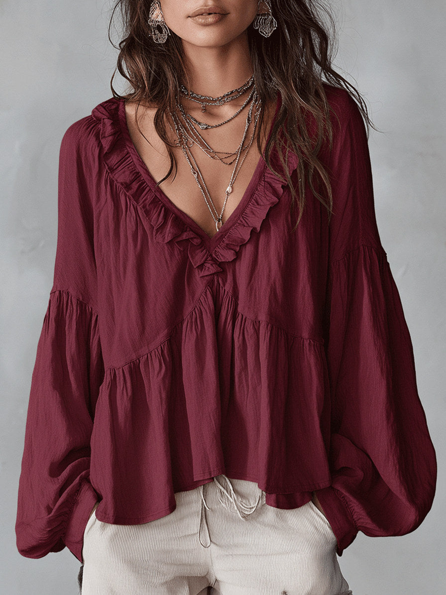 Tiered Long Sleeve Babydoll Blouse