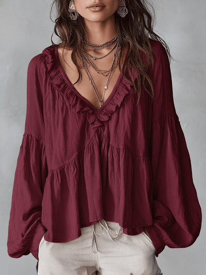 Tiered Long Sleeve Babydoll Blouse