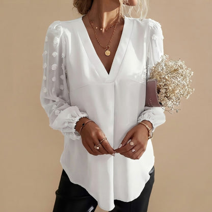 V-Neck Mesh Sleeve Blouse