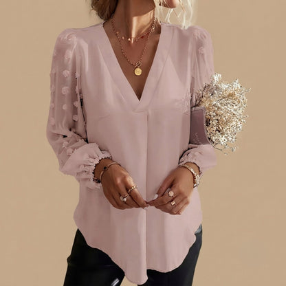 V-Neck Mesh Sleeve Blouse