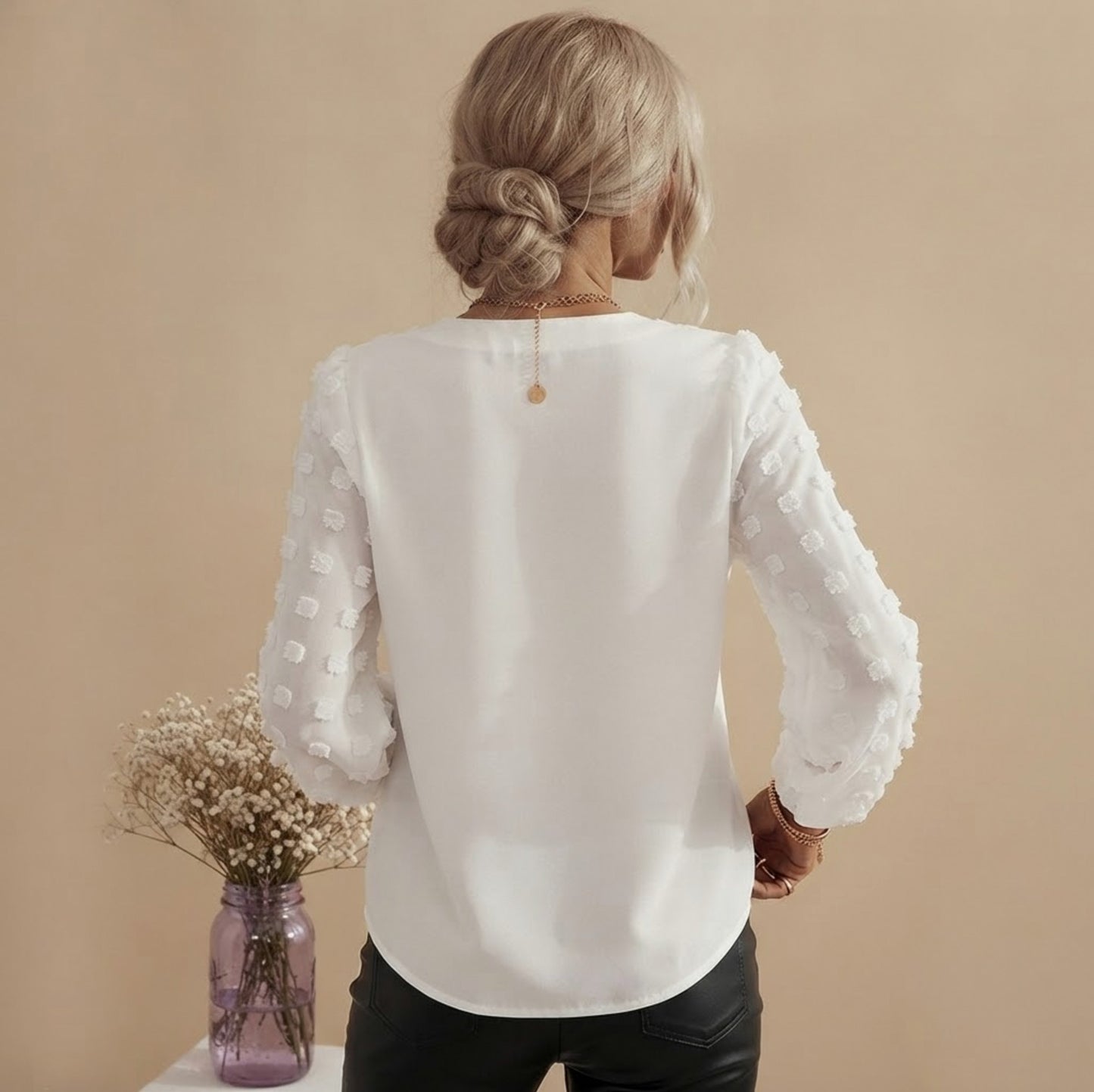 V-Neck Mesh Sleeve Blouse