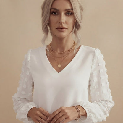 V-Neck Mesh Sleeve Blouse