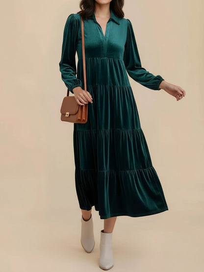Velvet Collared Tiered Maxi Dress