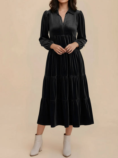 Velvet Collared Tiered Maxi Dress