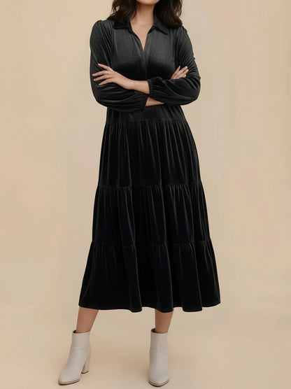 Velvet Collared Tiered Maxi Dress