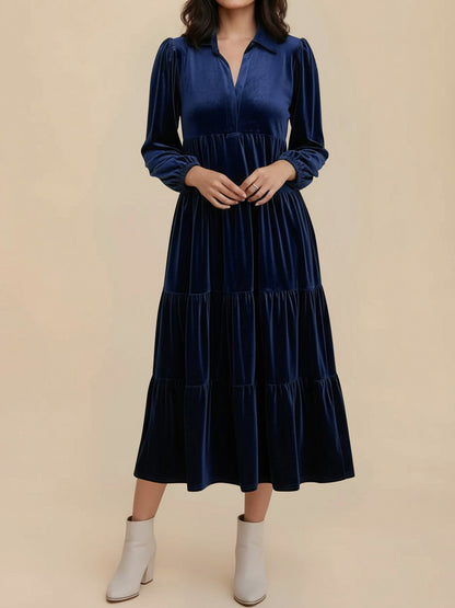 Velvet Collared Tiered Maxi Dress