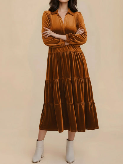Velvet Collared Tiered Maxi Dress