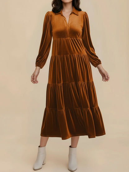 Velvet Collared Tiered Maxi Dress