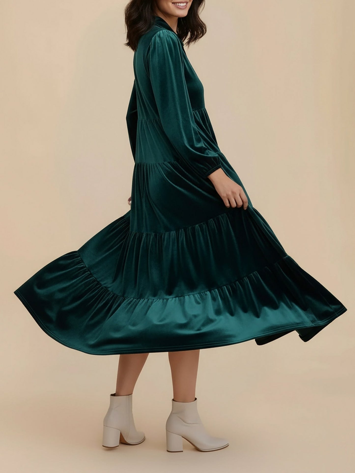 Velvet Collared Tiered Maxi Dress