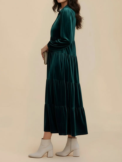 Velvet Collared Tiered Maxi Dress