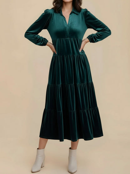 Velvet Collared Tiered Maxi Dress
