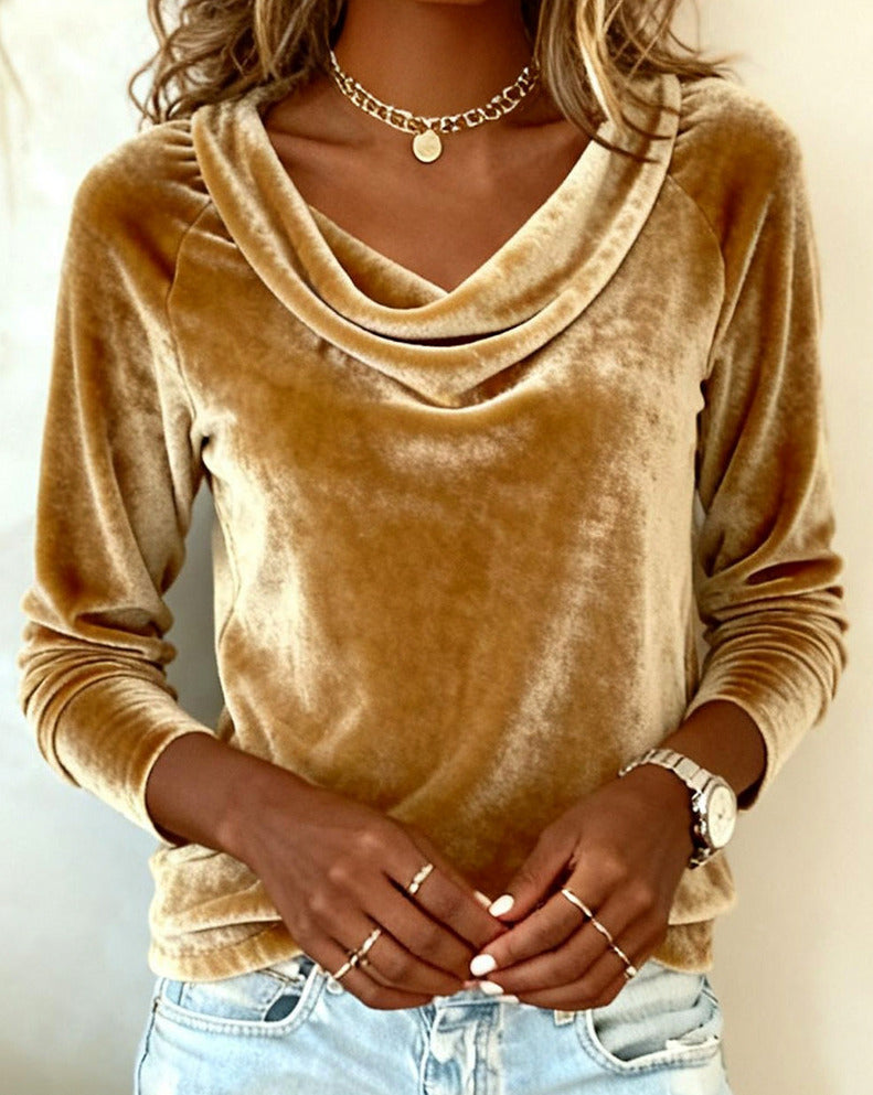 Velvet Cowl Long Sleeve Top