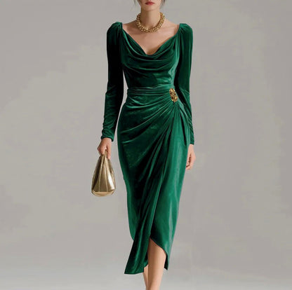 Velvet Cowl Neck Midi Dress