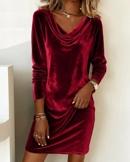 Velvet Cowl Neck Mini Dress