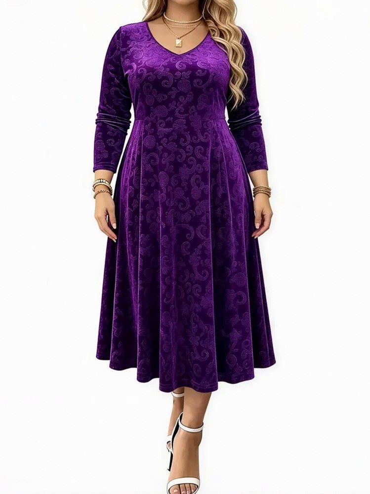 Velvet Long Sleeve Midi Dress