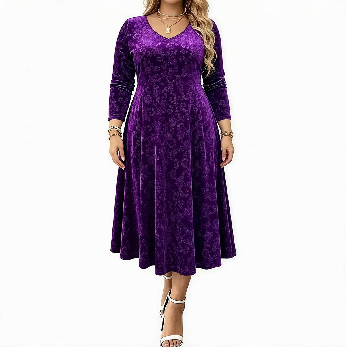 Velvet Long Sleeve Midi Dress