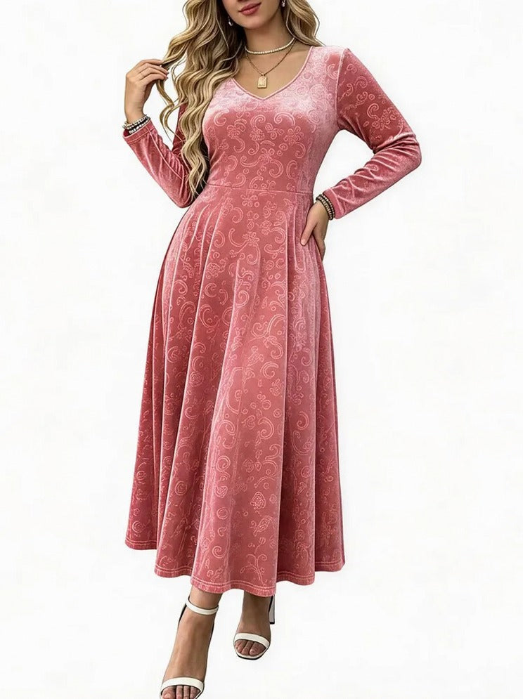 Velvet Long Sleeve Midi Dress