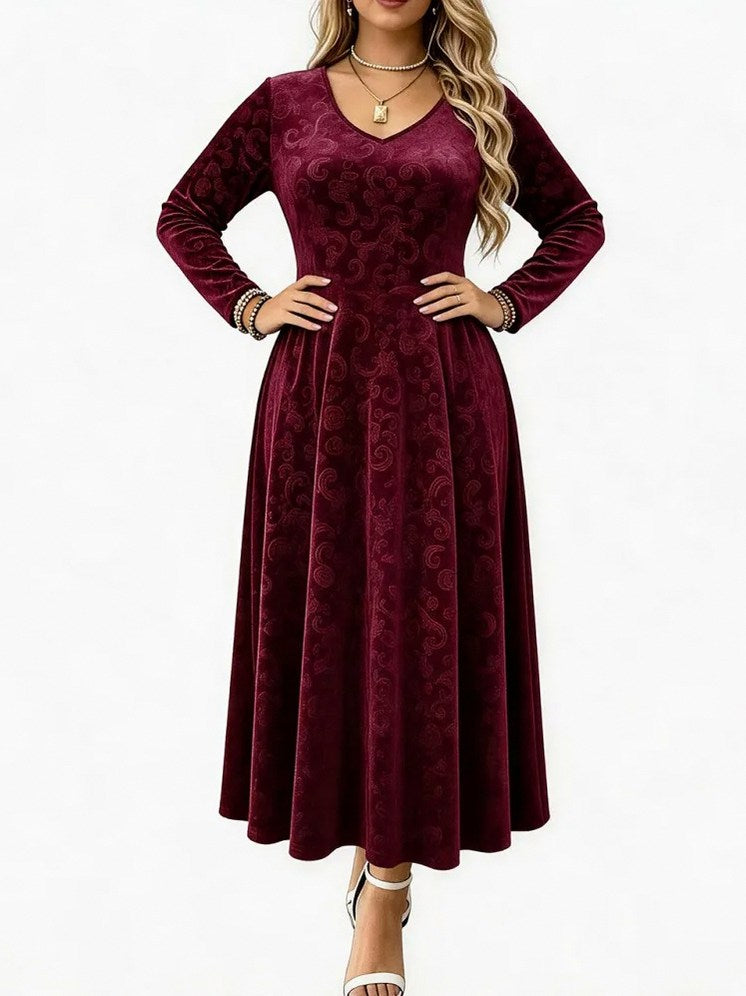 Velvet Long Sleeve Midi Dress