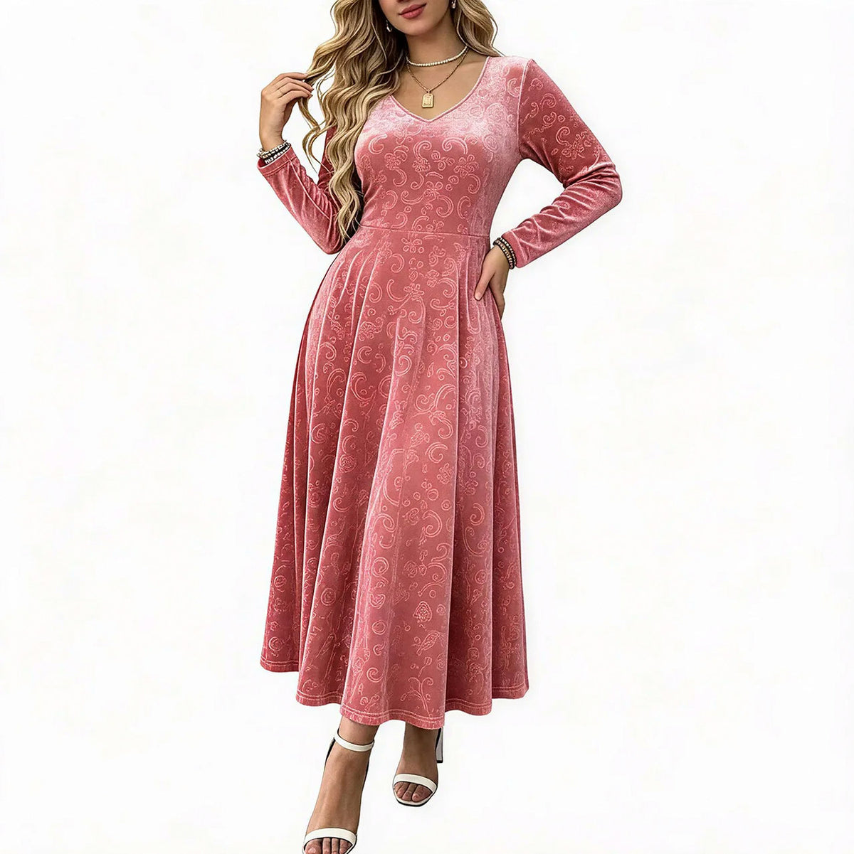 Velvet Long Sleeve Midi Dress