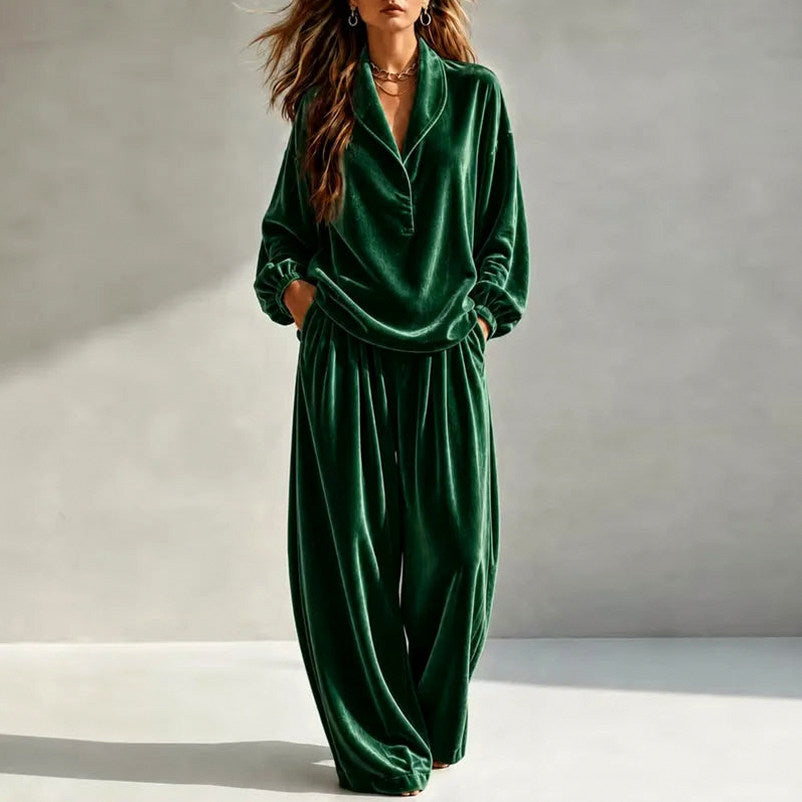 Velvet Long Sleeve Wide Leg Set