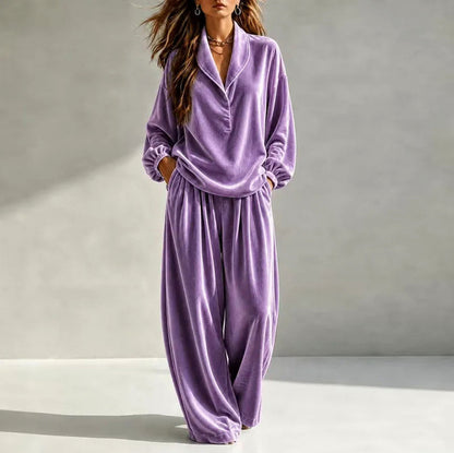 Velvet Long Sleeve Wide Leg Set