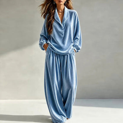 Velvet Long Sleeve Wide Leg Set