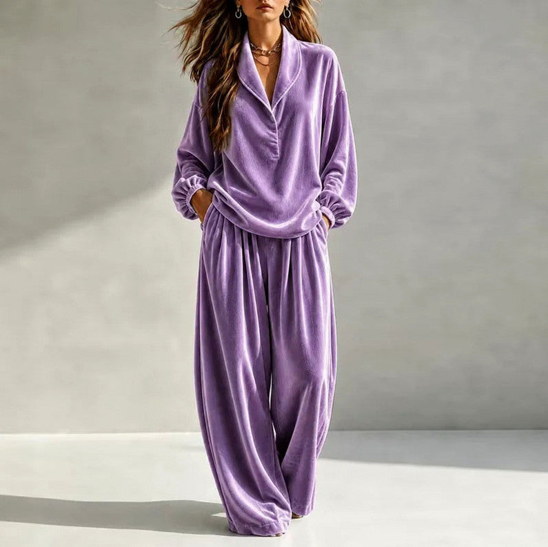 Velvet Long Sleeve Wide Leg Set