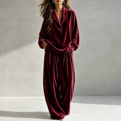 Velvet Long Sleeve Wide Leg Set