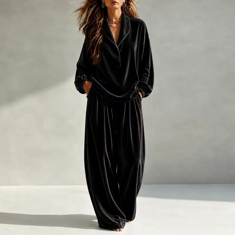 Velvet Long Sleeve Wide Leg Set