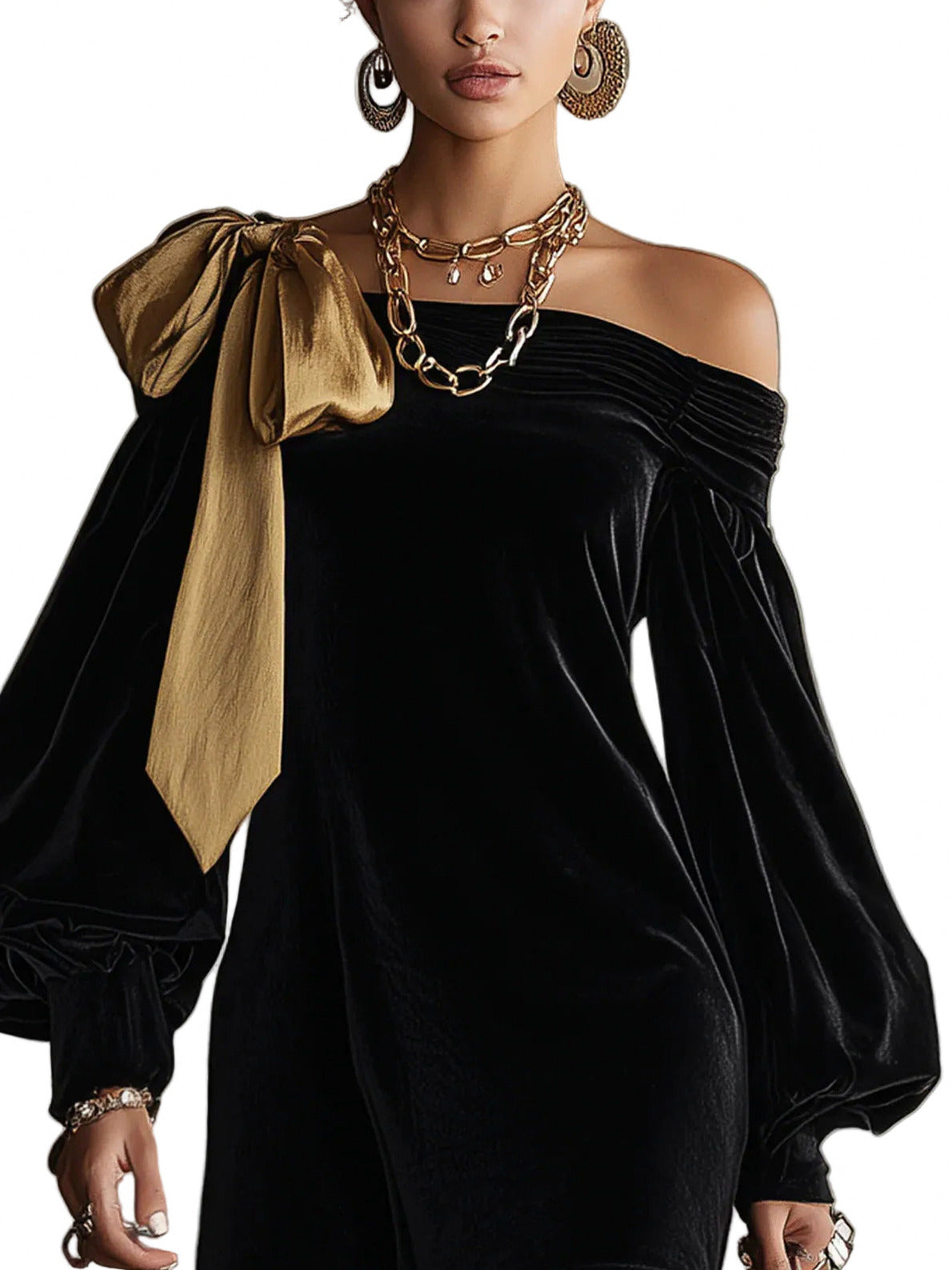 Velvet One Shoulder Bow Mini Dress
