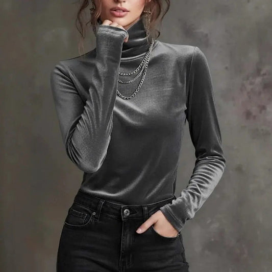 Velvet Turtleneck Long Sleeve Top