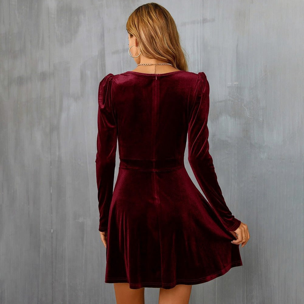 Velvet Wrap Long Sleeve Mini Dress