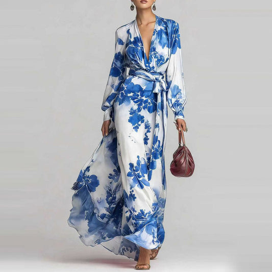 Watercolor Floral Tie Waist Maxi Dress